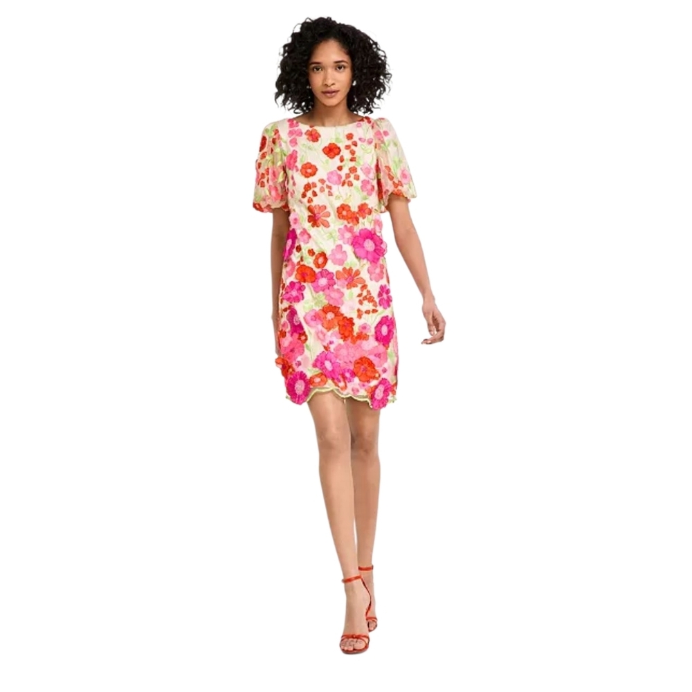 Eliza J Women's Embroidered Floral Puff-sleeve Shift Mini Dress